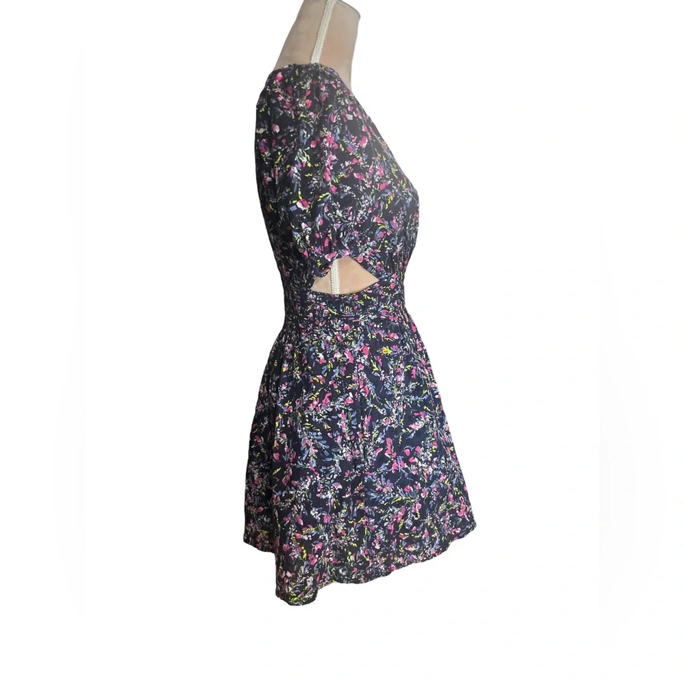 French Connection Navy Blue Floral Cotton Eyelet Lace Mini Dress with Cutouts - Picture 8 of 16